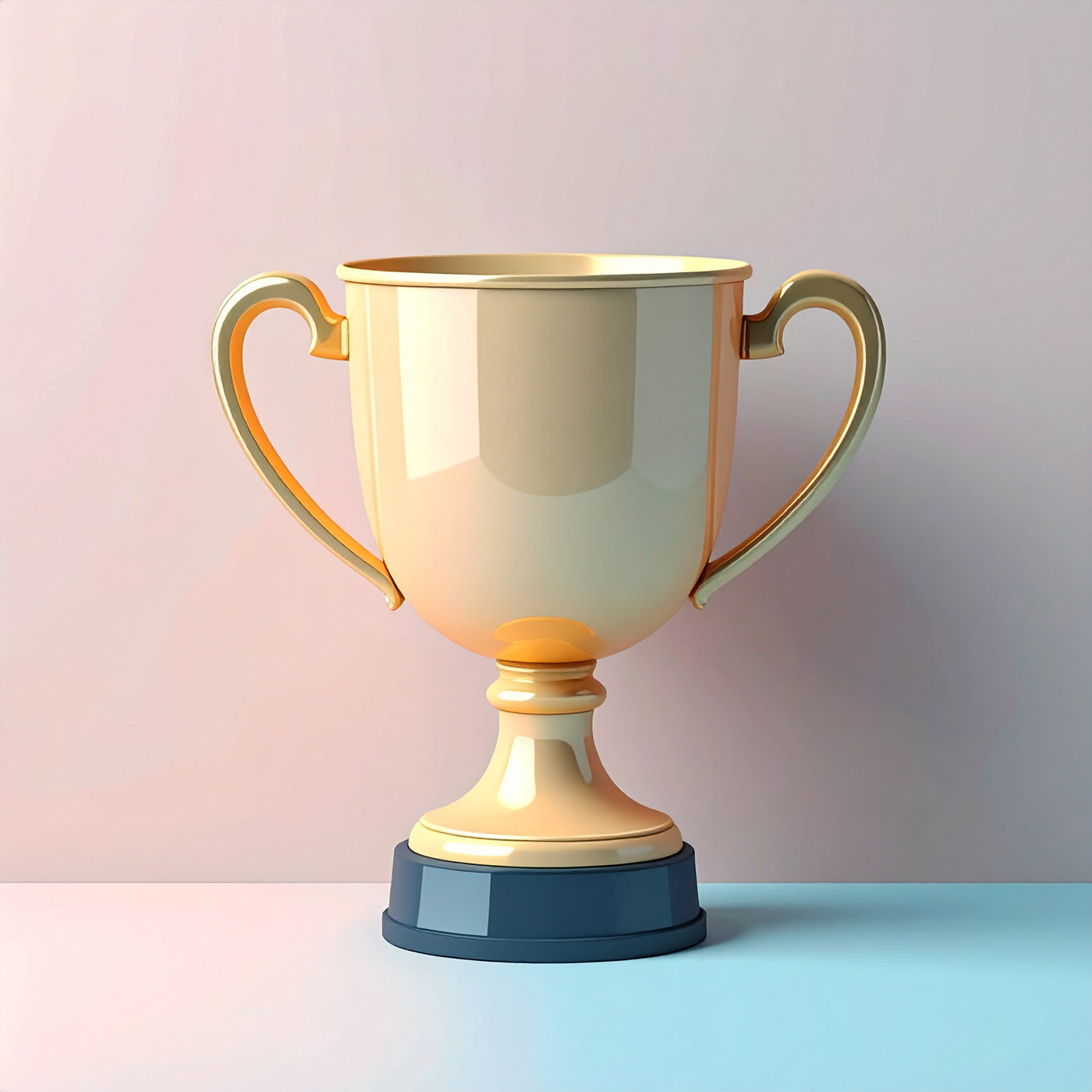 Goldfarbener Meisterschaftspokal auf einem pastelfarbenem Hintergrund.