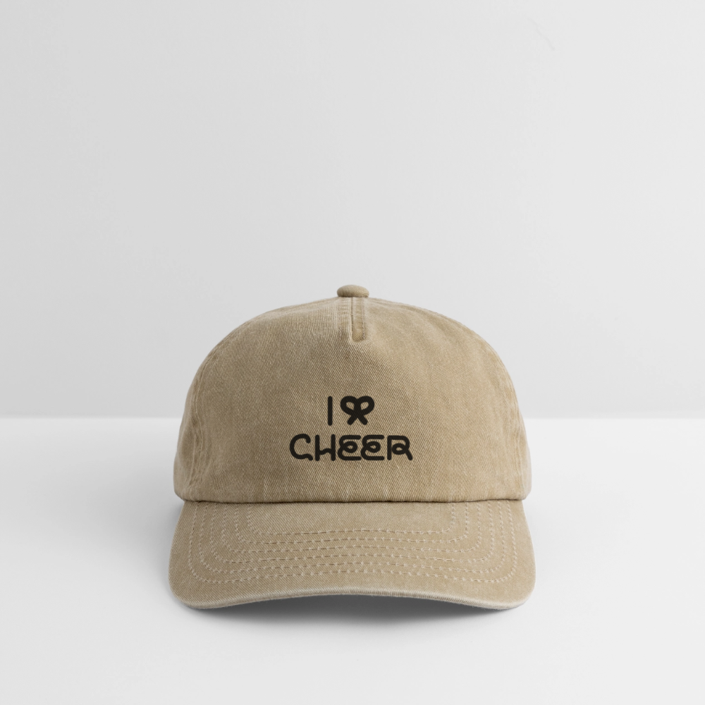 I BOW CHEER Vintage Cap in vintage beige on a white background.