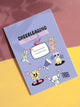 Cheerleading Coloring Book Cover mit farbiigen Illustrationen rund um das Thema Cheerleading. In der Mitte ist ein Namensfeld und unten rechts das Logo von Bow Bow. Das Buch liegt auf gelbem und kupferfarbenem Papieruntergrund. Obendrüber ist ein Schatten von Blumen, der rein dekorativ ist. 