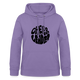 Hoodie mit Kapuze und Kangaroopocket. Die Kapuze hat Schnüre. Der Aufdurck ist: Cheerleader in einem runden Kreis in wobbly Schrift. Der Pullover ist lavendel.