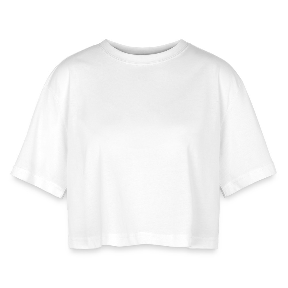 Oversized Cropped T-Shirt von vorne zu sehen in weiß, als Freisteller. 