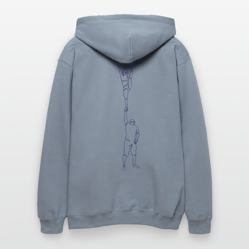 Ein Hoodie mit dem Motiv: One Line Partnerstunt Scorpion in hellem blau. Es handelt sich um einen Backprint.