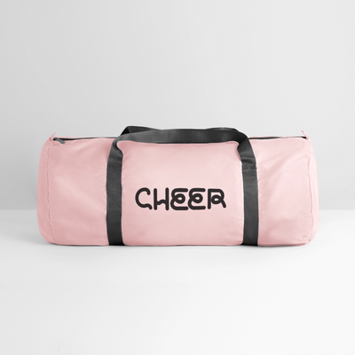 Sporttasche in rosa mit grauen Griffen und der Aufschrift Cheer.Die Tasche liegt in einem weißen Studio-setting. Die Tasche ist beidseitig bedruckt. 