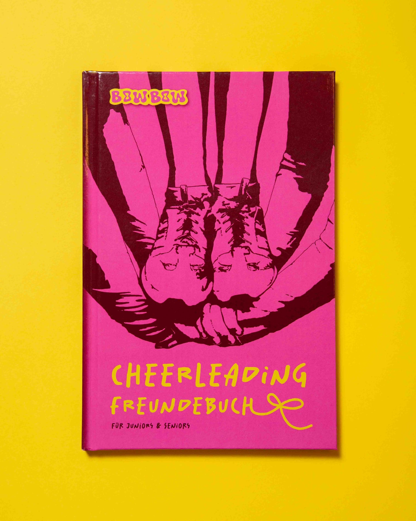 Cheerleading Freundebuch für Juniors und Seniors. Auf dem Cover sieht man eine Illustration von Händen im Baskettosskreuz und Füße mit Sportschuhen, die drauf stehen.
