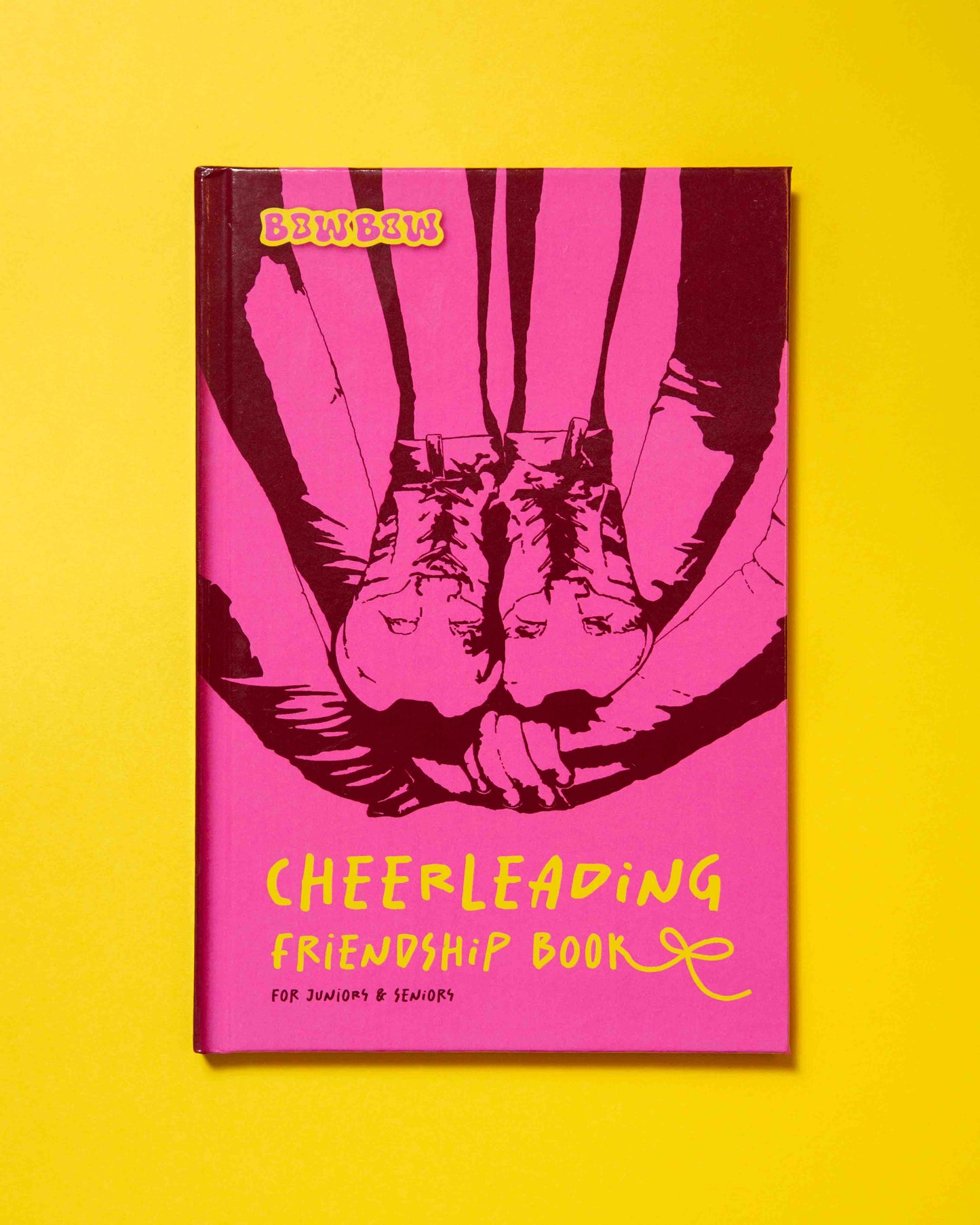the Cover of the Book: CHEERLEADING FRIENDSHIP BOOK: for Juniors & Seniors is laying on yellow background.
