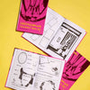 CHEERLEADING FRIENDSHIP BOOK: for Juniors & Seniors on yellow background. Two Books are open and showing the inside design. Two are showing the Cover.